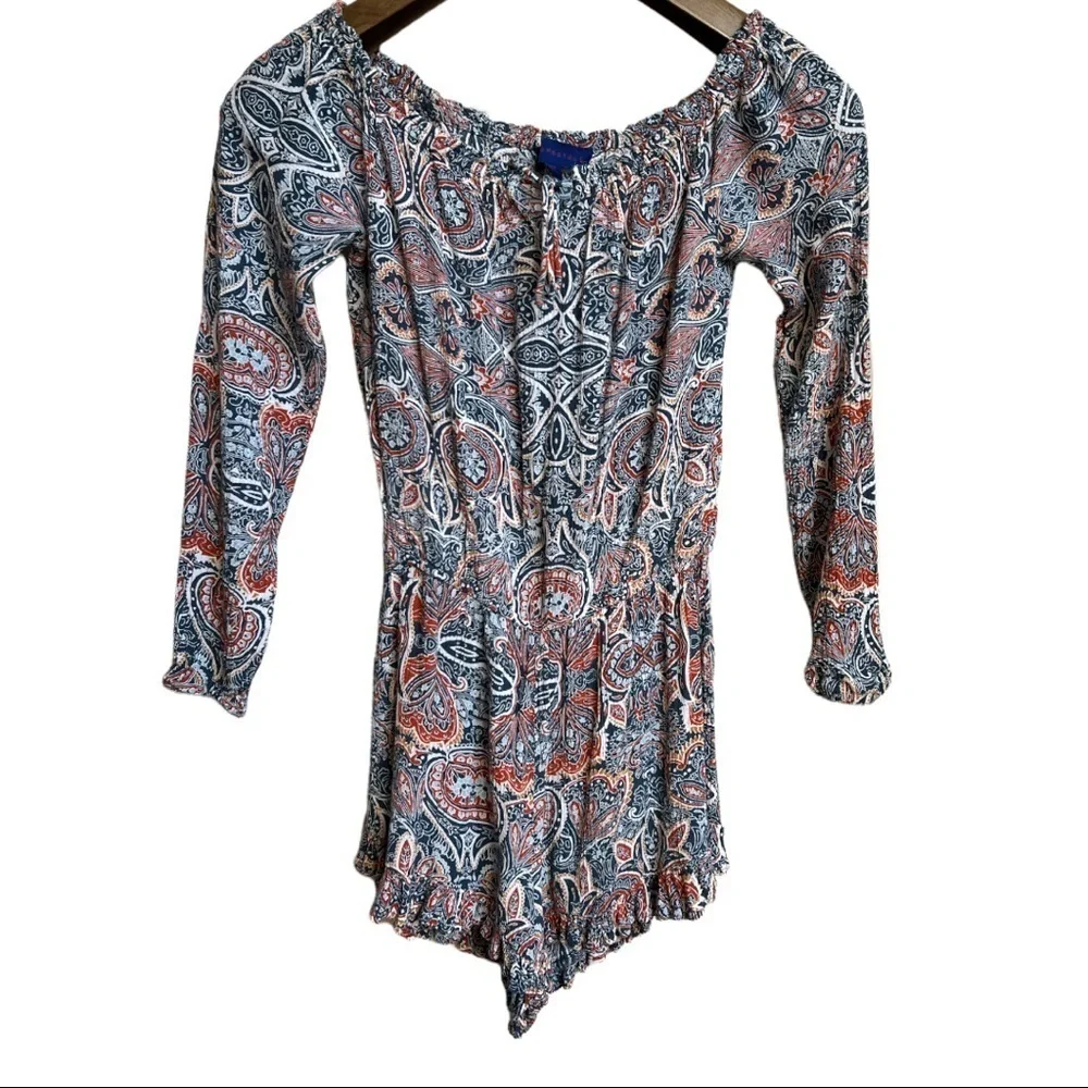 AEROPOSTALE Long Sleeve Ruffle Multi-Color Paisley Print Romper Women's Size XS‎